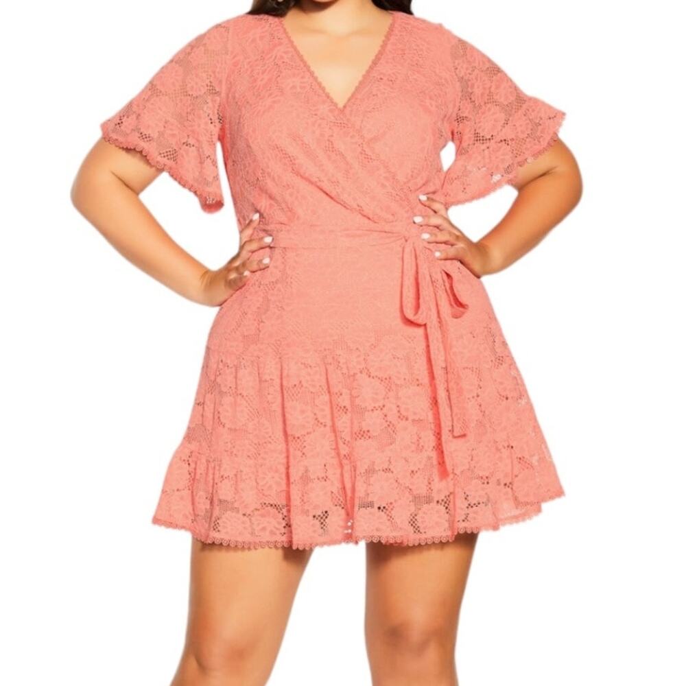 City Chic dress Garden Kiss lace v neck peach size L/20 - Picture 1 of 8